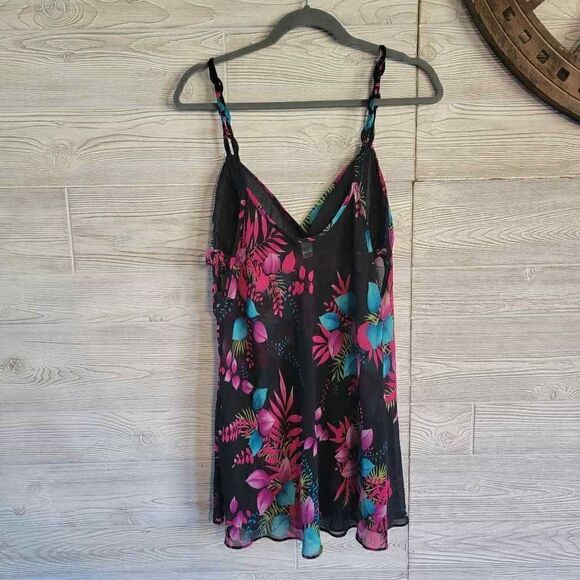 Frederick's Of Hollywood Slip Dress Lingerie SZ L Tropical Floral Camisole - Picture 6 of 7
